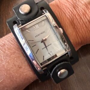 Vintage Armitron and hot topic Mod watch wrist band leather black & silver